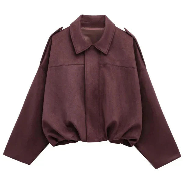 Women’s Bomber Jacket – Cropped Fit – Lapel Collar – Zip Front – Elastic Hem – Epaulettes