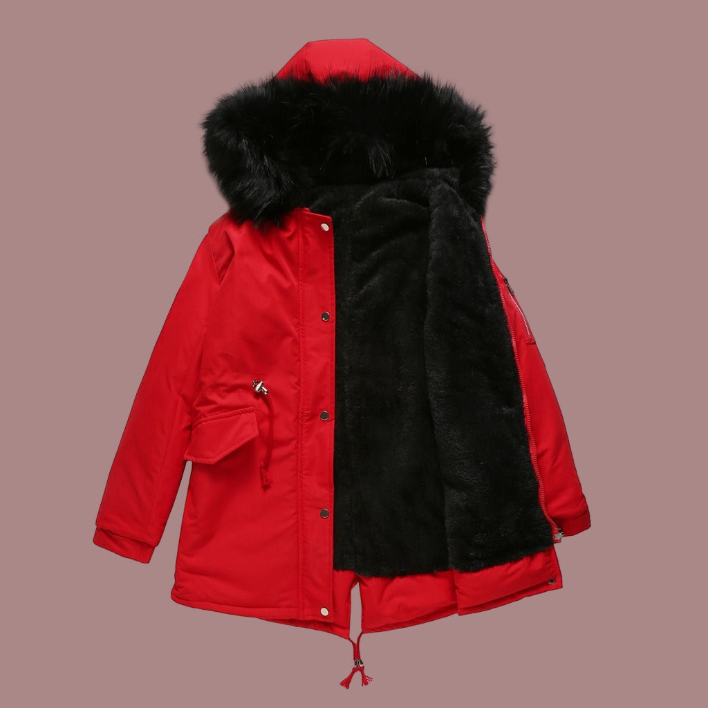 Women’s Parka Coat – Mid-Length Regular Fit – Faux Fur Hood – Insulated – Adjustable Waist