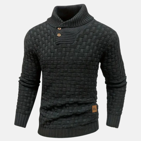 Men’s Knit Sweater – Wool Blend – Regular Fit – Shawl Collar – Button Neck – Textured Weave