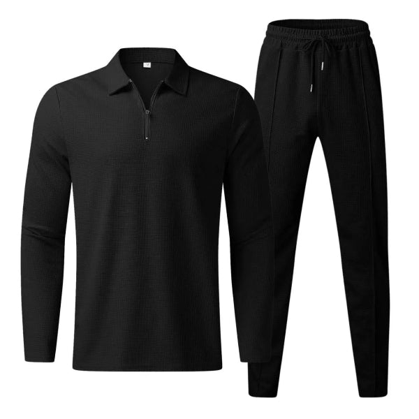 Men’s Two-Piece Set – Regular Fit – Long Sleeve Zip Top – Tapered Leg – Cotton Blend