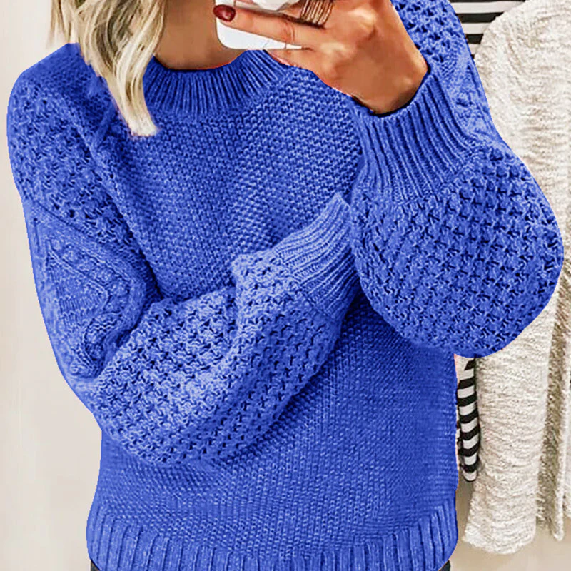 Women’s Knit Sweater – Wool Blend – Oversized Fit – Cable Knit – Crew Neck – Ribbed Hem