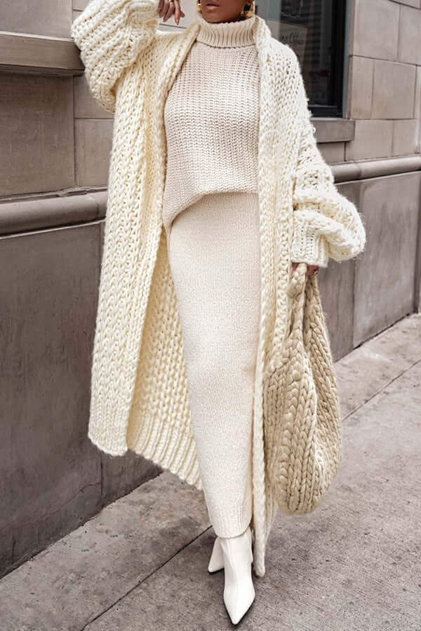 Women’s Cardigan – Chunky Wool Knit – Oversized Fit – Long Open Front Layering Piece