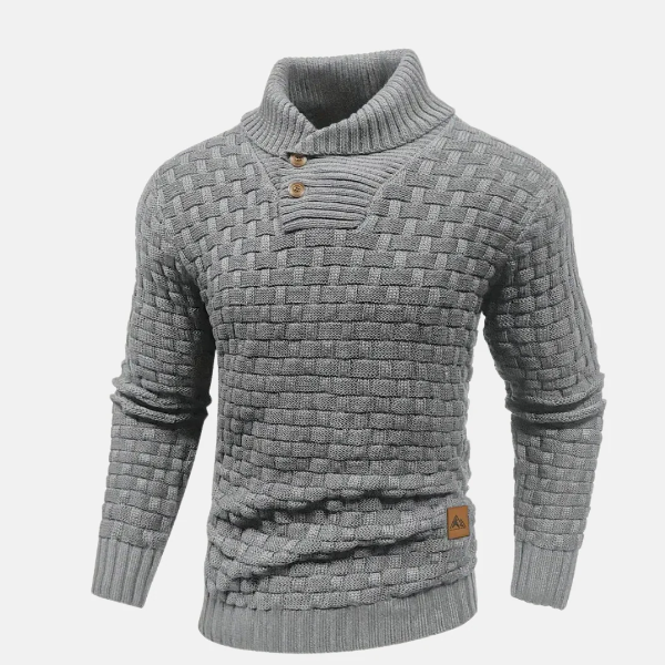 Men’s Knit Sweater – Wool Blend – Regular Fit – Shawl Collar – Button Neck – Textured Weave