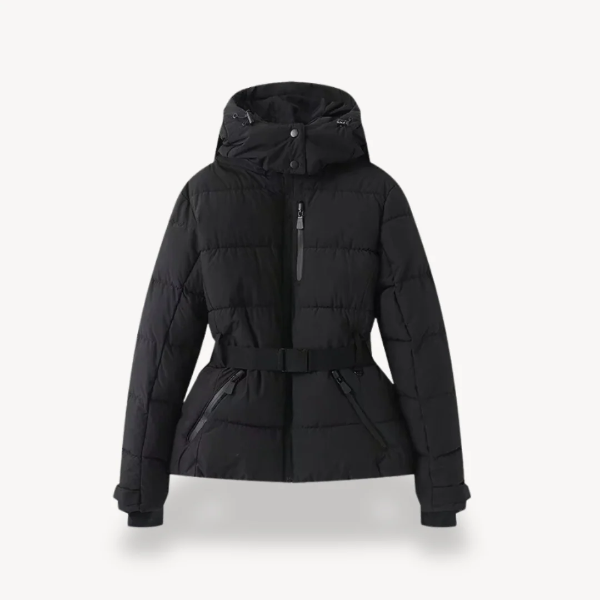 Women’s Puffer Jacket – Fitted Waist – Hooded – Quilted – Zip Front – High Collar