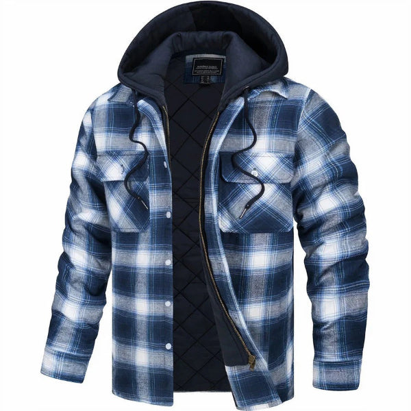 Men’s Bomber Jacket – Quilted Lining – Plaid Pattern – Hooded – Casual Fit Zip Front