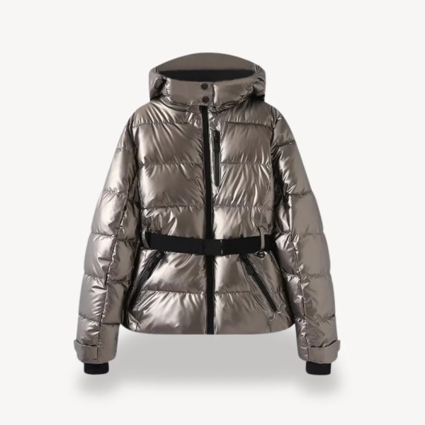 Women’s Puffer Jacket – Fitted Waist – Hooded – Quilted – Zip Front – High Collar