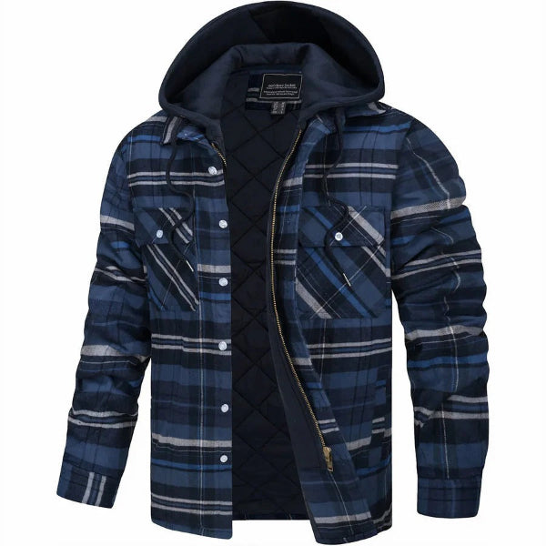Men’s Bomber Jacket – Quilted Lining – Plaid Pattern – Hooded – Casual Fit Zip Front