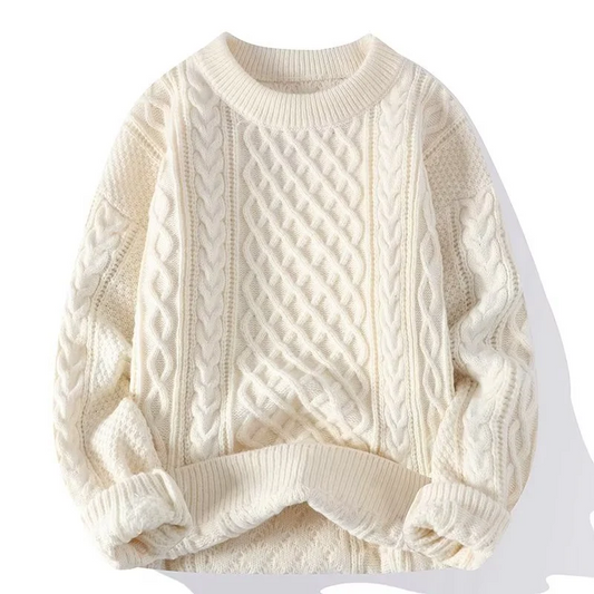 Women’s Sweater – Wool Blend – Relaxed Fit – Cable Knit – Ribbed Crew Neck