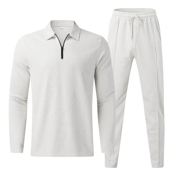 Men’s Two-Piece Set – Regular Fit – Long Sleeve Zip Top – Tapered Leg – Cotton Blend