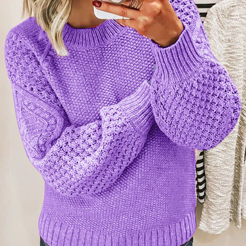 Women’s Knit Sweater – Wool Blend – Oversized Fit – Cable Knit – Crew Neck – Ribbed Hem