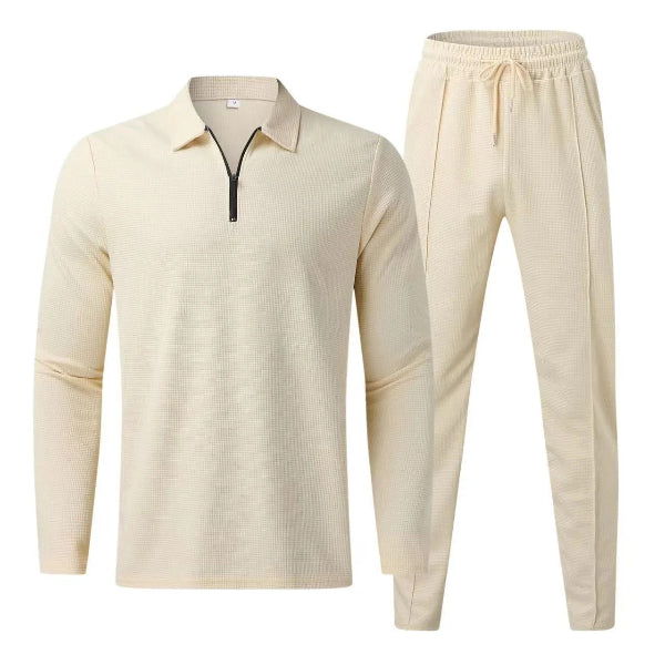 Men’s Two-Piece Set – Regular Fit – Long Sleeve Zip Top – Tapered Leg – Cotton Blend