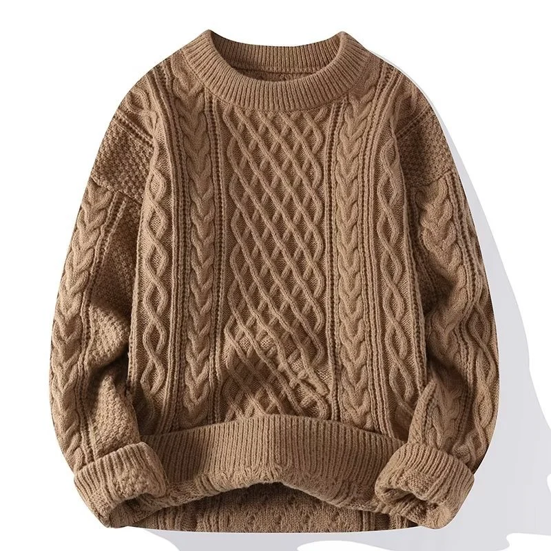 Women’s Sweater – Wool Blend – Relaxed Fit – Cable Knit – Ribbed Crew Neck