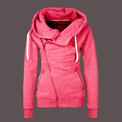 Women’s Hoodie Jacket – Relaxed Fit – Asymmetrical Zip – Drawstrings – Soft Cotton Feel