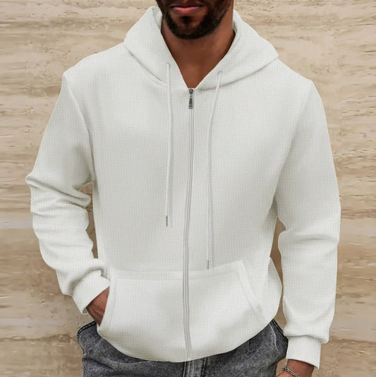Men’s Hooded Jacket – Regular Fit – Waffle Texture – Full Zip – Casual Style