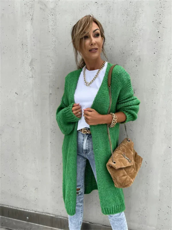 Women’s Knit Cardigan – Oversized Fit – Longline Open Front – Chunky Wool Blend