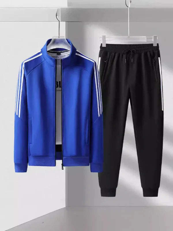 Men’s Tracksuit Set – Regular Fit – High Collar Jacket – Tapered Jogger – Striped Trim