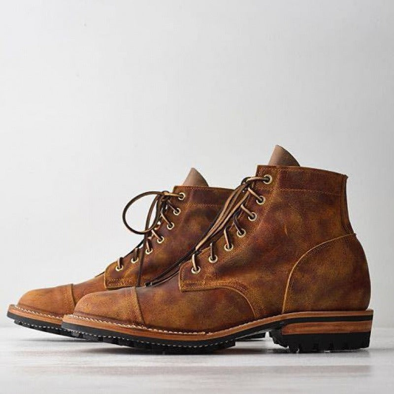 Men’s Ankle Boots – Leather – Lace-Up – Rugged Sole – Low Heel – Casual Fit