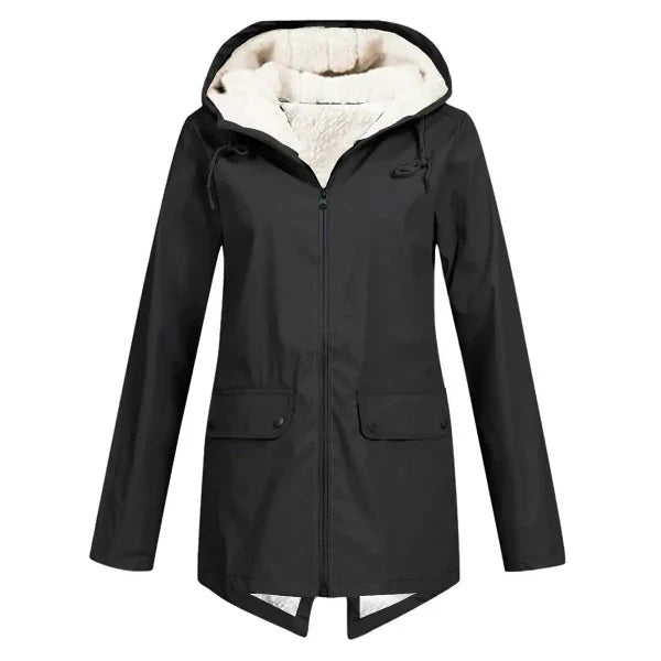 Women’s Trench Coat – Waterproof – Fleece Lined – Hooded – Tailored Fit – Mid Length