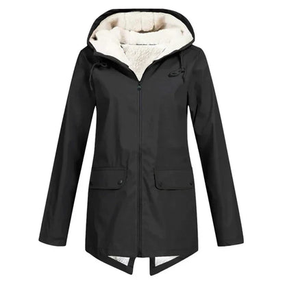 Women’s Trench Coat – Waterproof – Fleece Lined – Hooded – Tailored Fit – Mid Length