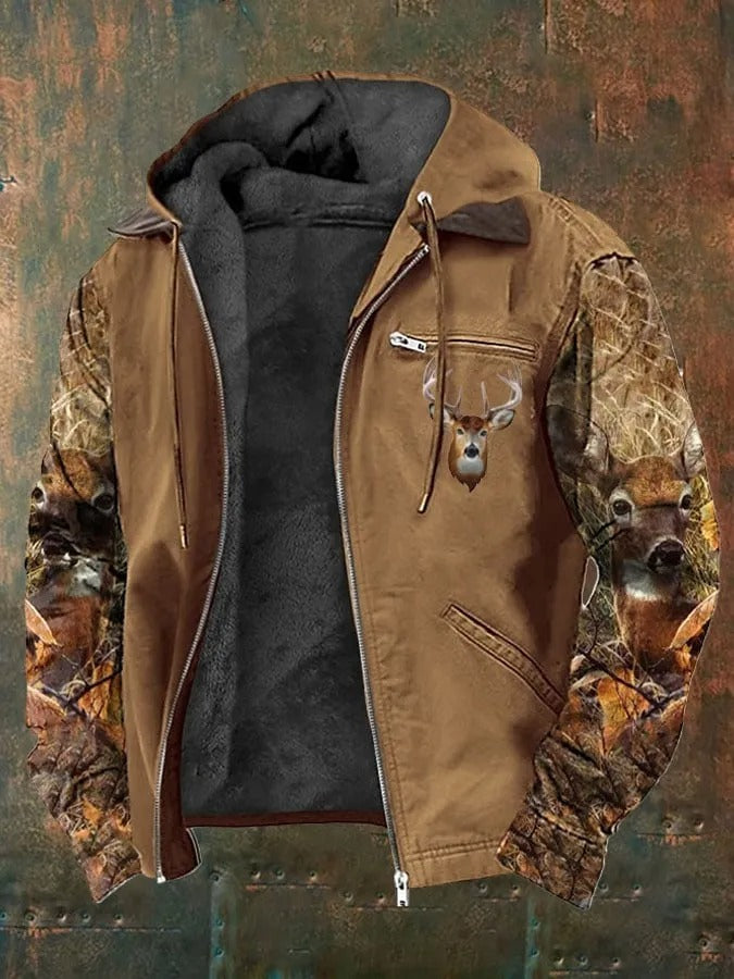 Men’s Jacket – Standard Fit – Fleece Lined – Full Zip Hooded – Camouflage Sleeves