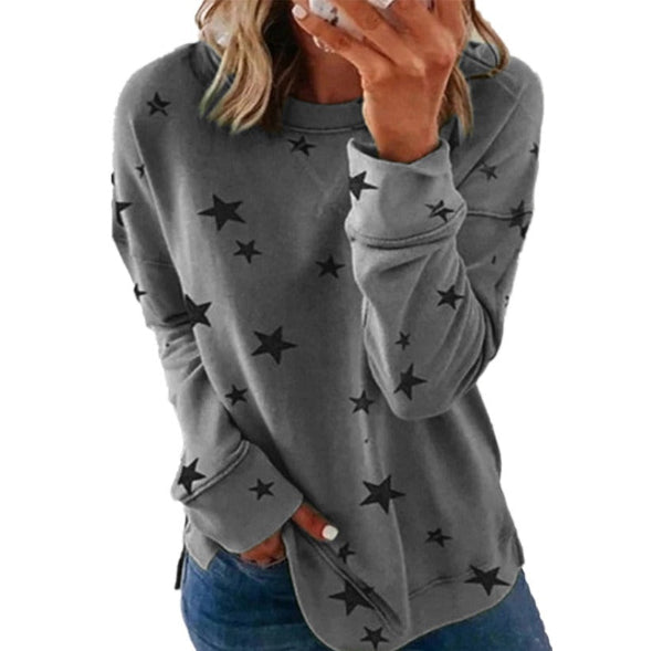 Women’s Sweatshirt – Oversized Fit – Cotton Blend – Star Print – Long Sleeve Casual