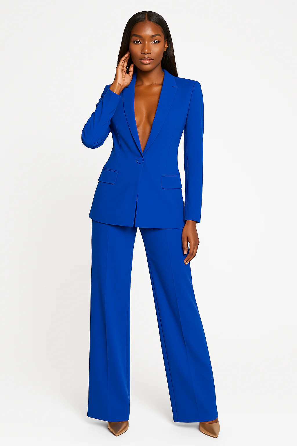 Women’s Suit Set – Tailored Fit – Single Button Blazer – Flared Trousers – Formal Wear