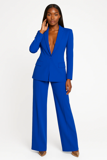 Women’s Suit Set – Tailored Fit – Single Button Blazer – Flared Trousers – Formal Wear