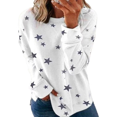 Women’s Sweatshirt – Oversized Fit – Cotton Blend – Star Print – Long Sleeve Casual