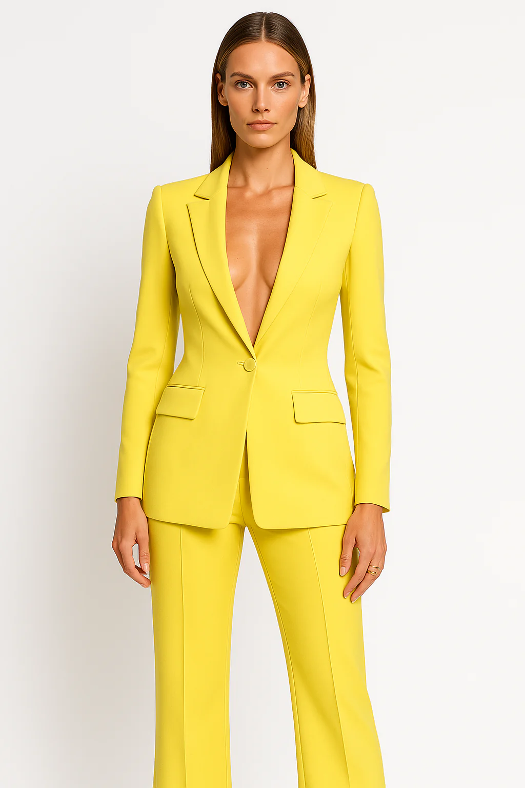 Women’s Suit Set – Tailored Fit – Single Button Blazer – Flared Trousers – Formal Wear