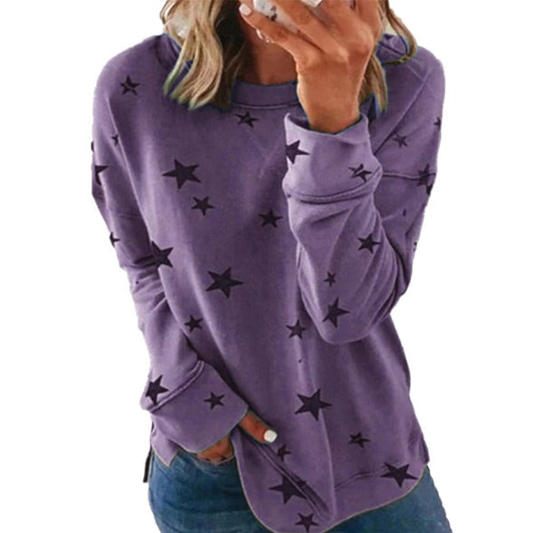 Women’s Sweatshirt – Oversized Fit – Cotton Blend – Star Print – Long Sleeve Casual