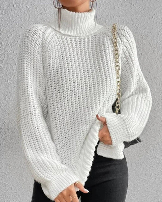 Women’s Turtleneck Sweater – Chunky Waffle Knit – Relaxed Fit – Ribbed Cuffs – Hip Length