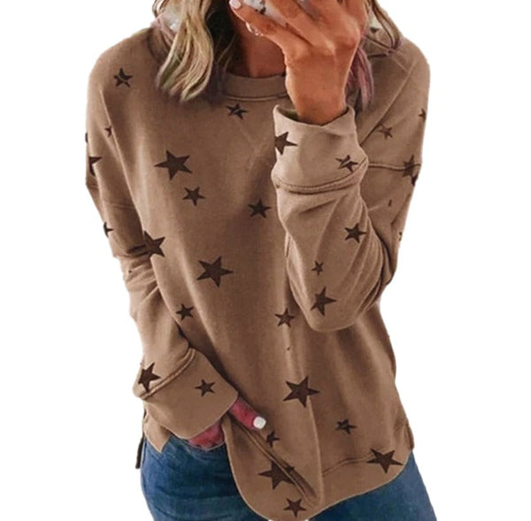 Women’s Sweatshirt – Oversized Fit – Cotton Blend – Star Print – Long Sleeve Casual