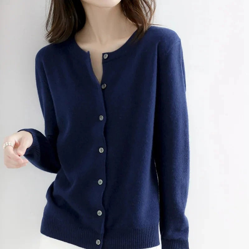 Women’s Cardigan – Wool Knit – Regular Fit – Button Front – Ribbed Trim – Hip Length