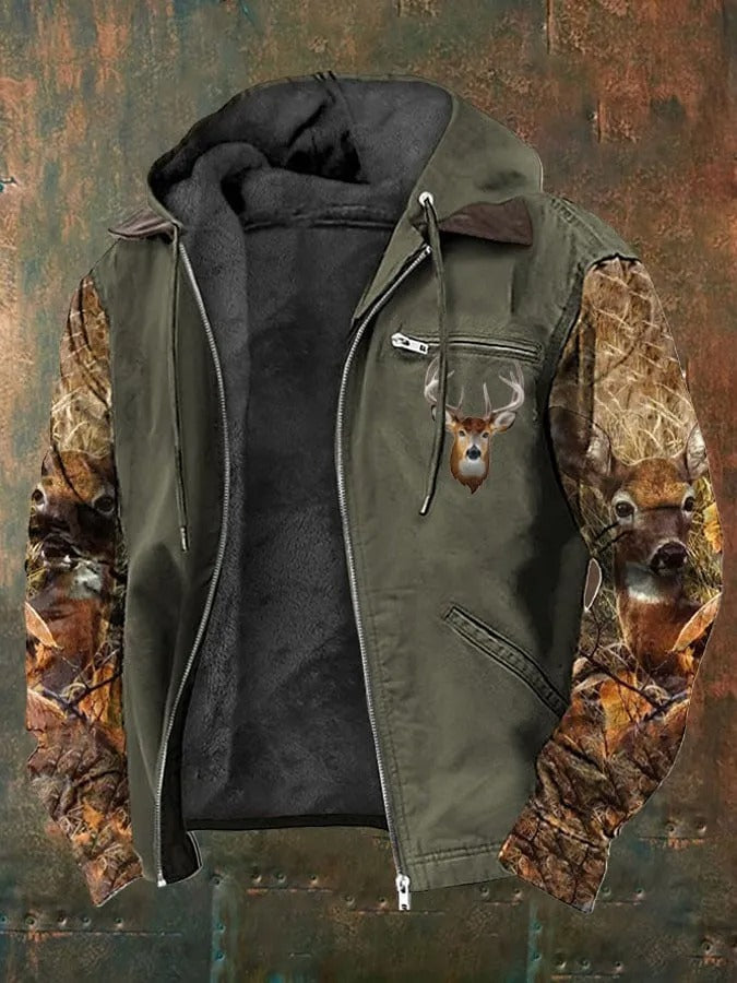 Men’s Jacket – Standard Fit – Fleece Lined – Full Zip Hooded – Camouflage Sleeves