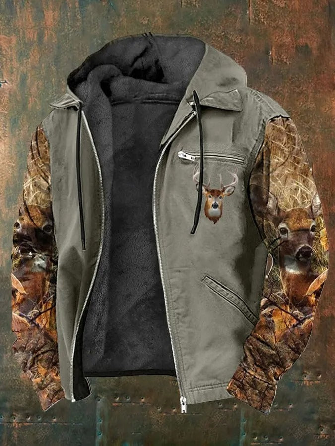 Men’s Jacket – Standard Fit – Fleece Lined – Full Zip Hooded – Camouflage Sleeves