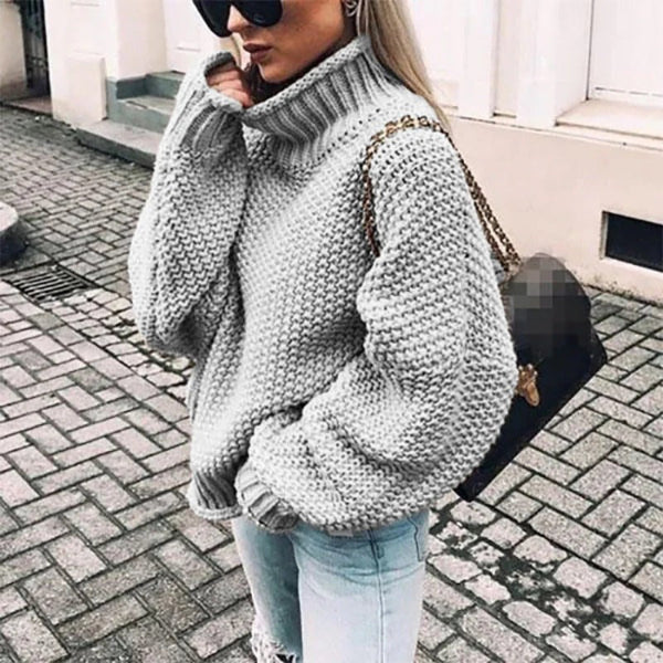 Women’s Turtleneck Sweater – Oversized Fit – Chunky Knit – Ribbed Trim – Casual Wear