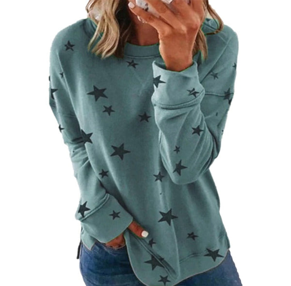 Women’s Sweatshirt – Oversized Fit – Cotton Blend – Star Print – Long Sleeve Casual
