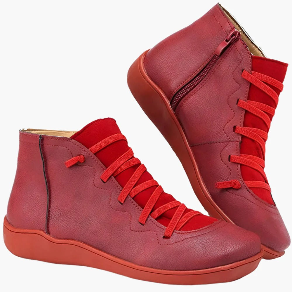 Women’s Ankle Boots – Lace-Up and Side Zip – Cushioned Flat Sole – Sleek Fit