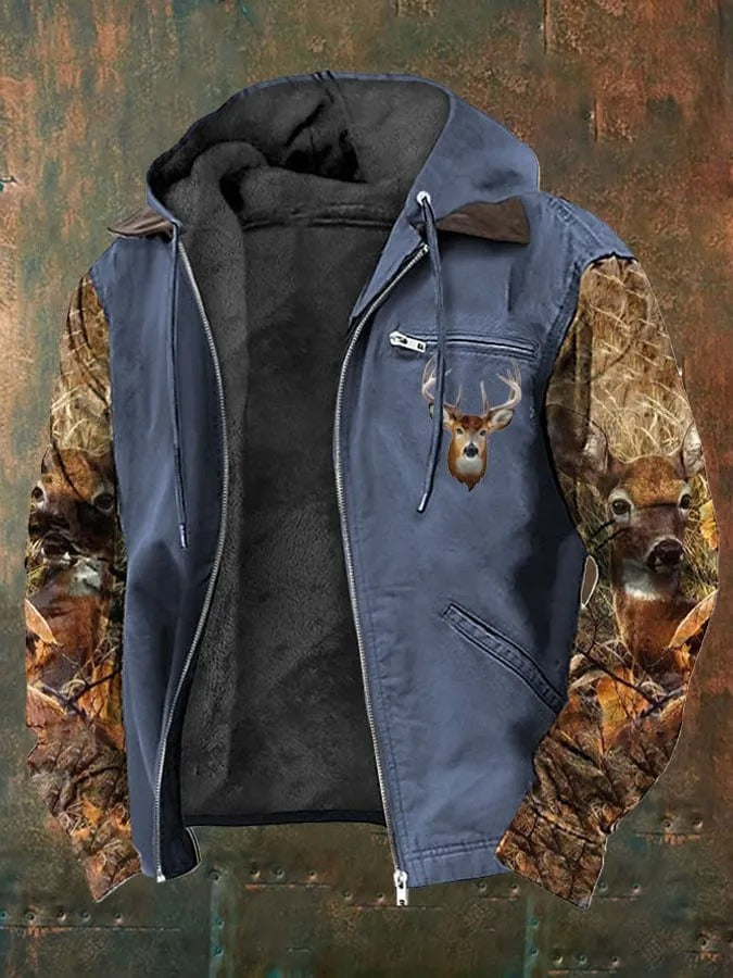 Men’s Jacket – Standard Fit – Fleece Lined – Full Zip Hooded – Camouflage Sleeves