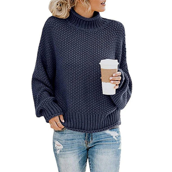 Women’s Turtleneck Sweater – Oversized Fit – Chunky Knit – Ribbed Trim – Casual Wear