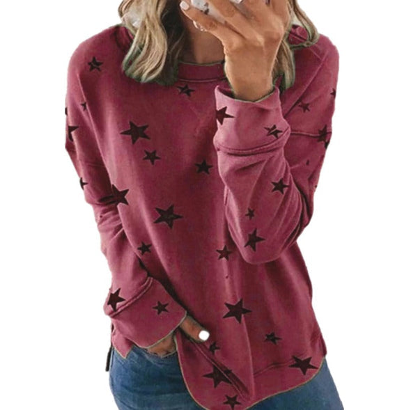 Women’s Sweatshirt – Oversized Fit – Cotton Blend – Star Print – Long Sleeve Casual