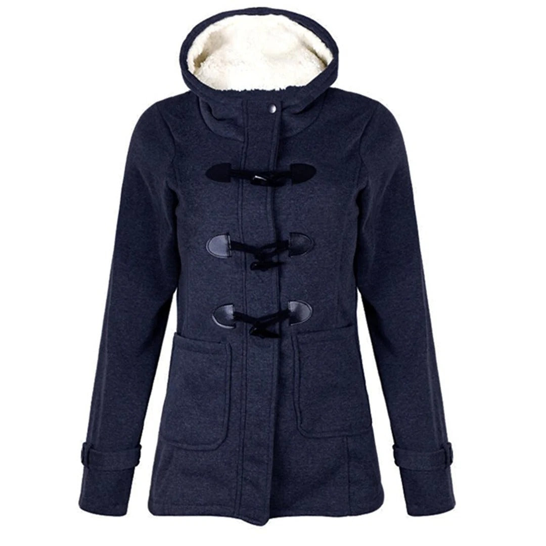 Women’s Long Coat – Tailored Fit – Wool Blend – Hooded with Toggle Fastening