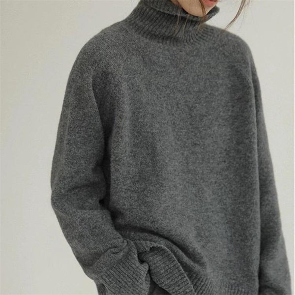 Women’s Turtleneck Sweater – Oversized Fit – Soft Wool – Ribbed Hem and Cuffs