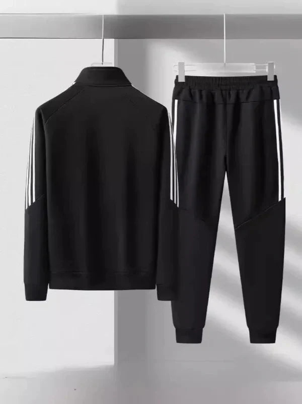 Men’s Tracksuit Set – Regular Fit – High Collar Jacket – Tapered Jogger – Striped Trim