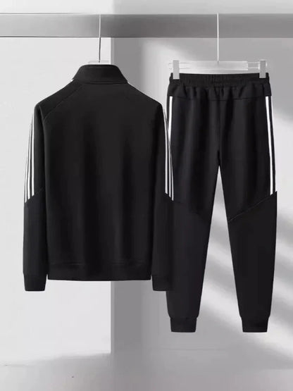 Men’s Tracksuit Set – Regular Fit – High Collar Jacket – Tapered Jogger – Striped Trim
