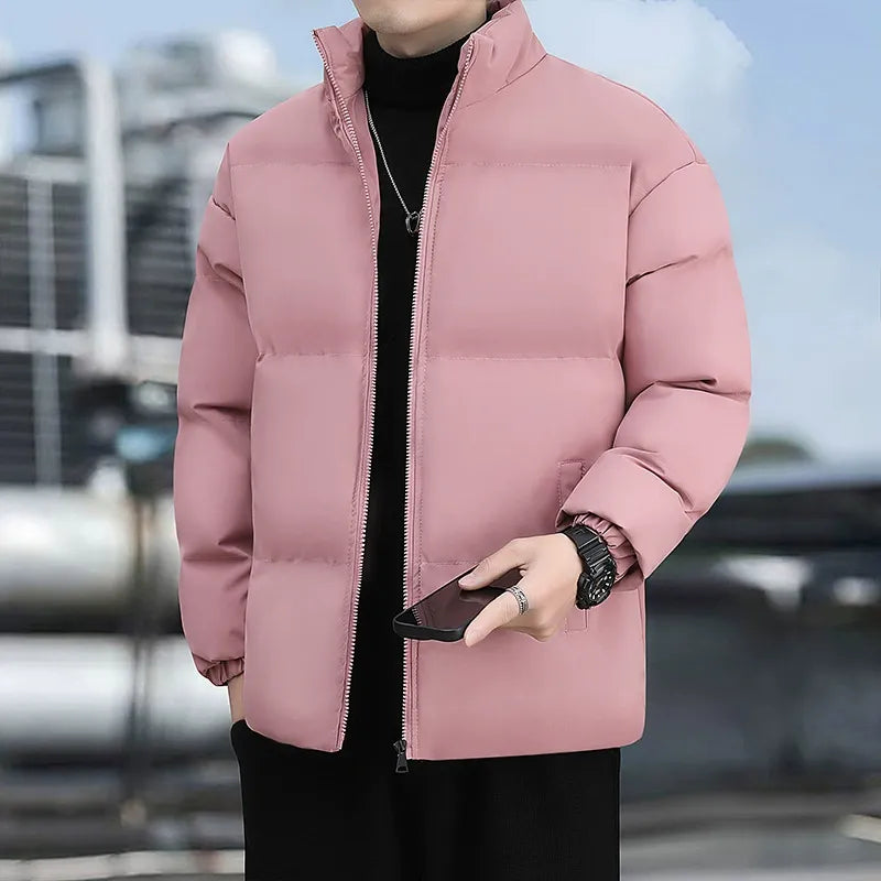 Men’s Puffer Jacket – Quilted Design – High Collar – Standard Fit – Zipper Front