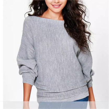 Women’s Sweatshirt – Relaxed Fit – Ribbed Knit – Boat Neck – Long Sleeve Casual Style