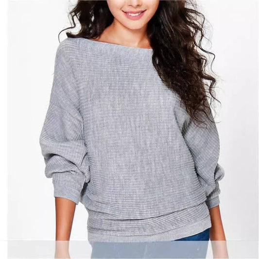 Women’s Sweatshirt – Relaxed Fit – Ribbed Knit – Boat Neck – Long Sleeve Casual Style