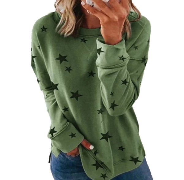 Women’s Sweatshirt – Oversized Fit – Cotton Blend – Star Print – Long Sleeve Casual