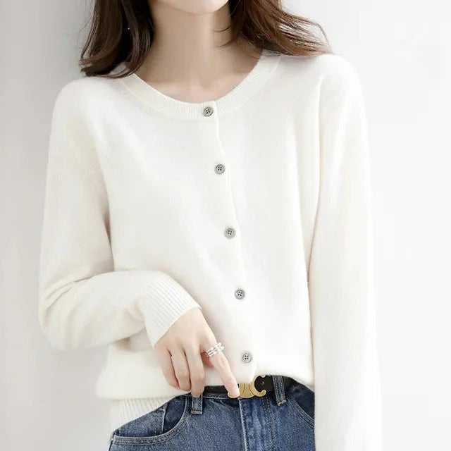 Women’s Cardigan – Wool Knit – Regular Fit – Button Front – Ribbed Trim – Hip Length